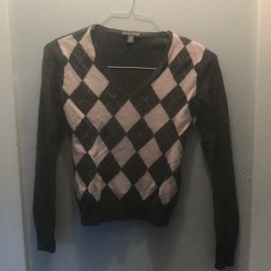 100% cashmere gray pink argyle sweater v-neck M